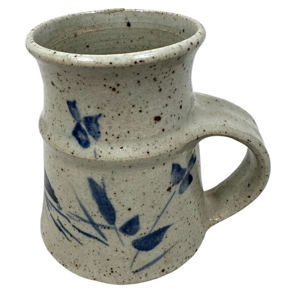 Carole Beal Art Pottery Mug 4" Speckled Gray Duck & Flowers Decorative Round - Picture 4 of 8